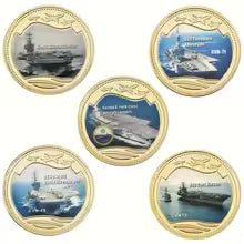 5pcs US Military Aircraft Carrier Golden Commemorative Coins Set Army Collectible Challenge Coins Souvenir Gifts for Veterans