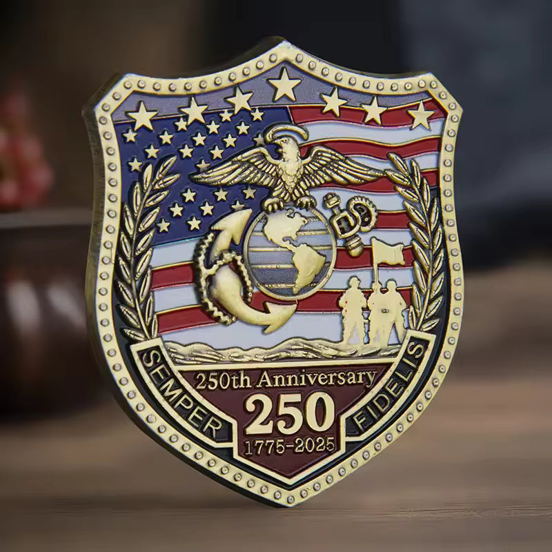 1pc 250Th Anniversary U.S. Navy Shield Shape Badge Military Challenge Coin for Collection Army Souvenir Gifts for Veterans
