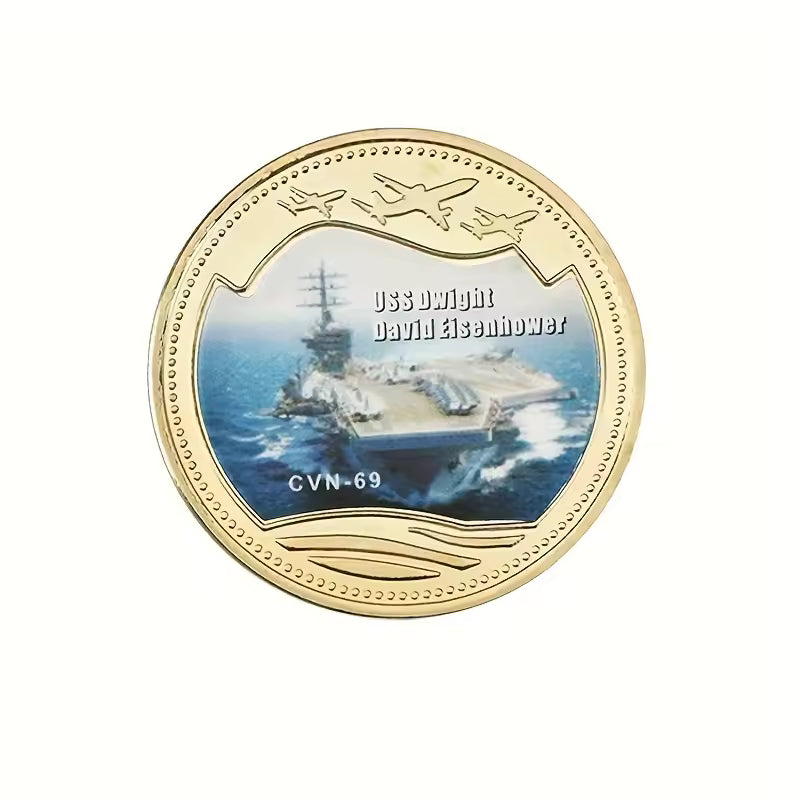 5pcs US Military Aircraft Carrier Golden Commemorative Coins Set Army Collectible Challenge Coins Souvenir Gifts for Veterans