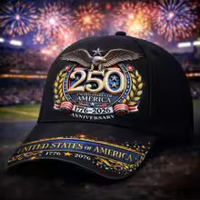250 America Patriotic Baseball Cap with Bald Eagle & USA Flags 1776-2026 - Adjustable Unisex Hat Suitable for Parades