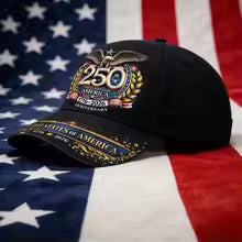 250 America Patriotic Baseball Cap with Bald Eagle & USA Flags 1776-2026 - Adjustable Unisex Hat Suitable for Parades